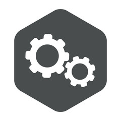 Icono plano engranajes en hexágono gris
