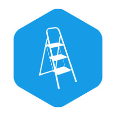 Icono plano escalera en hexágono azul