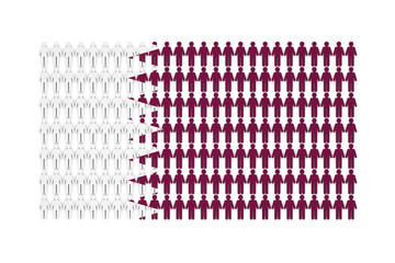 Qatar population concept. group of stick figure people with national flag overlay. 3D Rendering