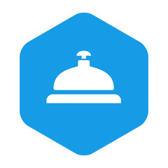 Icono plano timbre hotel en hexagono azul