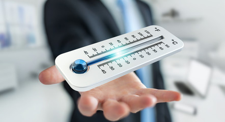 Businessman checking the temperature drop 3D rendering