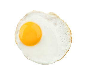 Fried sunny side up egg on white background