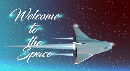  web illustration Space tourism. Spaceship.