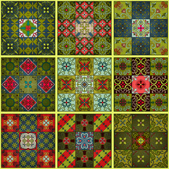 Seamless pattern with portuguese tiles in talavera style. Azulejo, moroccan, mexican ornaments.