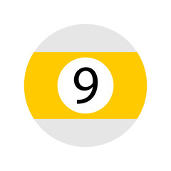 Flat Yellow Nine Pool - Billiard Ball Icon Vector Isolated