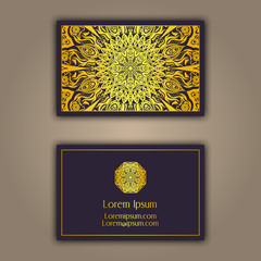 Luxury business cards with floral mandala ornament. Vintage decorative elements