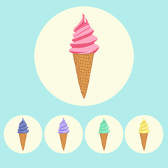 Set of ice cream cones in different colors
