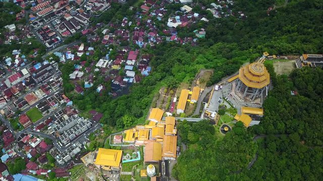 Aerial view from the drone on the Kek Lok Si Temple,above the Penang,Malaysia