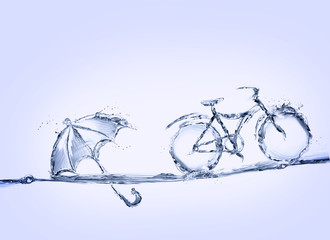 Blue Water Bicycle and Umbrella
