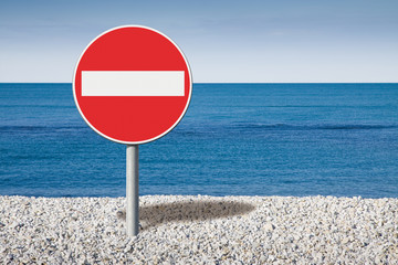 Bathing prohibition - concept image with road sign