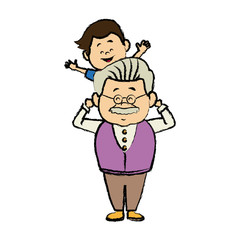 cartoon  grandpa and his grandson family cheerful