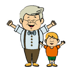 cartoon  grandpa and his grandson family cheerful