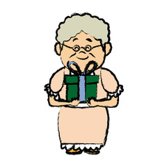 portrait of lovely grandmother with gift box