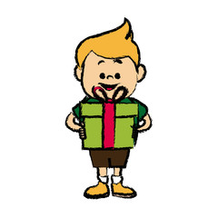 cute little boy holding gift box fun