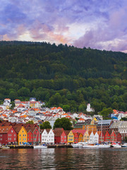 Famous Bryggen street in Bergen - Norway - obrazy, fototapety, plakaty