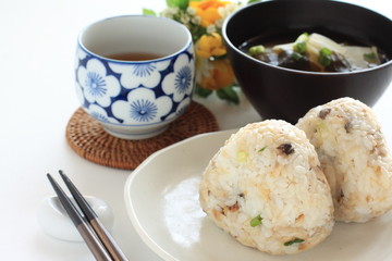 Japanese food, grilled mackerel flake and soy sauce on rice