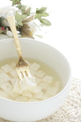 cube cheese in salted water for food ingredient image
