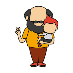cartoon happy grandpa and his grandson family cheerful