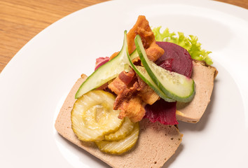 Fototapeta na wymiar Danish specialties and national dishes, high-quality open sandwich