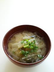 Japanese food, radish and spring onion miso soup