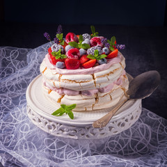 Pavlova with berry fruits