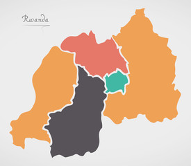 Fototapeta premium Rwanda Map with states and modern round shapes
