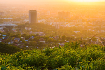 Almaty city view at sunset