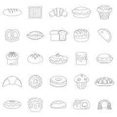 Bakery products black line icons set. Bakery black line design elements, infographics, badges, labels, icons and bakery objects