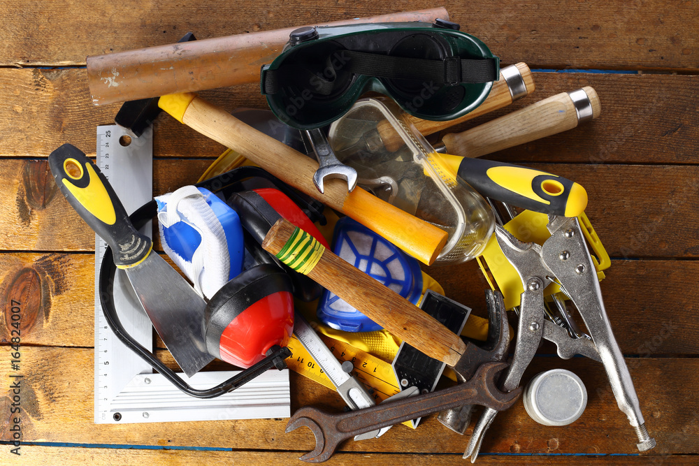 Wall mural stack of hand tools