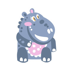 Cute cartoon Hippo character sitting on the floor vector Illustration
