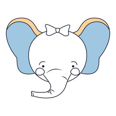 silhouette color sections of face female elephant animal happiness expression with bow lace vector illustration
