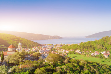 Top view of a beautiful city near the sea