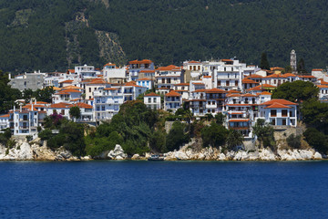 Fototapeta na wymiar View of the old town on Skiathos island, Greece. 