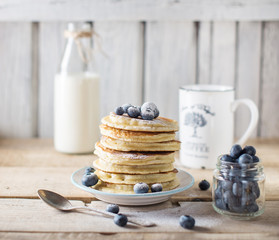 Stack  of pancakes with blueberry on a breakfast
