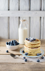 Stack  of pancakes with blueberry on a breakfast