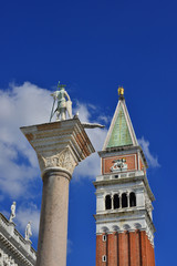 Obraz premium Saint Theodore Column and Saint Mark Campanile in Venice