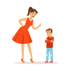 Mother character scolding her upset son vector Illustration