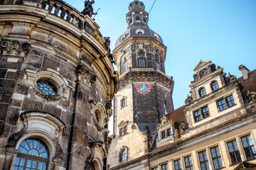 Obraz premium Close-up view on the wall of the old castle and church in Dresden, Germany