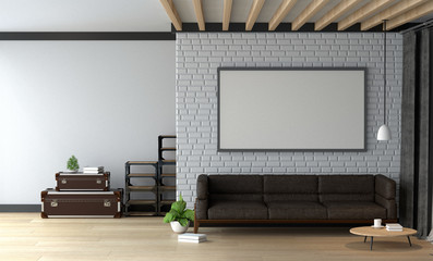 interior decoration sofa in the living room 3D Rendering,Minimalist room interior,Simple modern living room style and mockup poster
