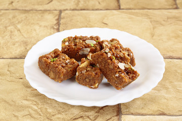 Sohan Halwa or brown Halwa Burfi Indian Sweet