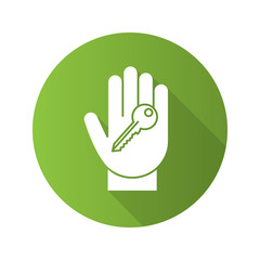 Obraz premium Hand with key flat linear long shadow icon