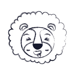 blurred silhouette cute face of lion sticking out tongue expression with mane vector illustration