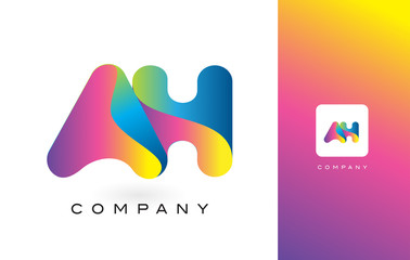 AH Logo Letter With Rainbow Vibrant Beautiful Colors. Colorful Trendy Purple and Magenta Letters Vector.