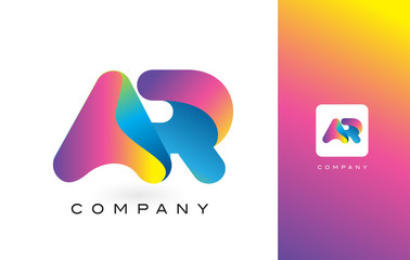 AR Logo Letter With Rainbow Vibrant Beautiful Colors. Colorful Trendy Purple and Magenta Letters Vector.