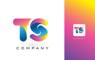 TS Logo Letter With Rainbow Vibrant Beautiful Colors. Colorful Trendy Purple and Magenta Letters Vector.