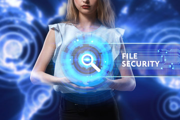 The concept of business, technology, the Internet and the network. A young entrepreneur working on a virtual screen of the future and sees the inscription: File security