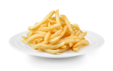 frenchfries in plate on white background