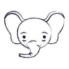 blurred silhouette cute face of elephant tranquility expression vector illustration
