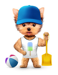 Funny animal in baseball cap holding shovel