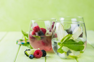Selection of colorful infused waters in glasses